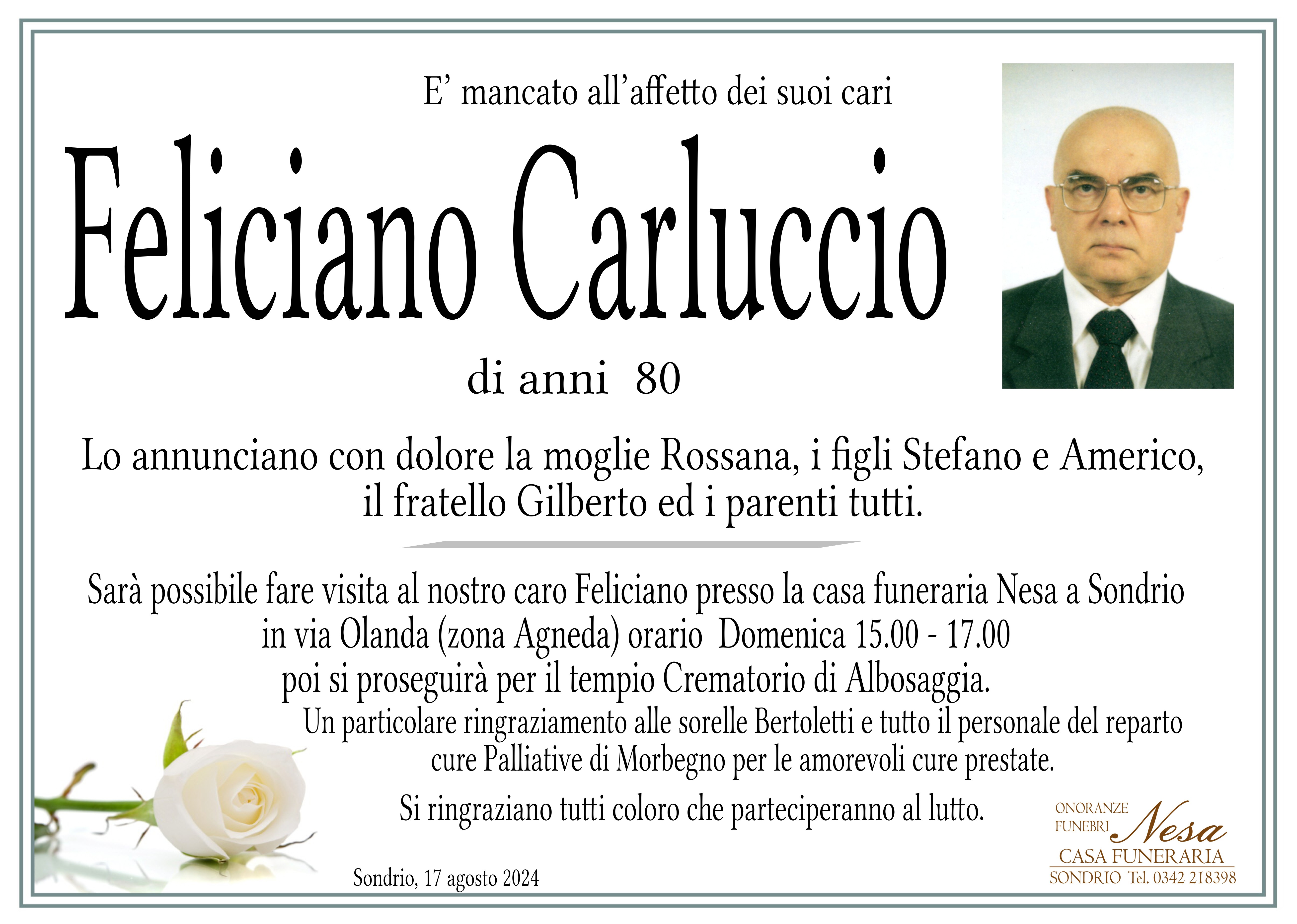 Necrologio FELICIANO CARLUCCIO